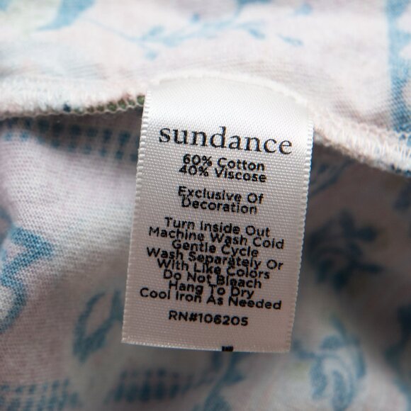 Sundance Long Sleeve Tee Floral Print Top Embroidered Shirt Pink Blue Size Small - Picture 5 of 6